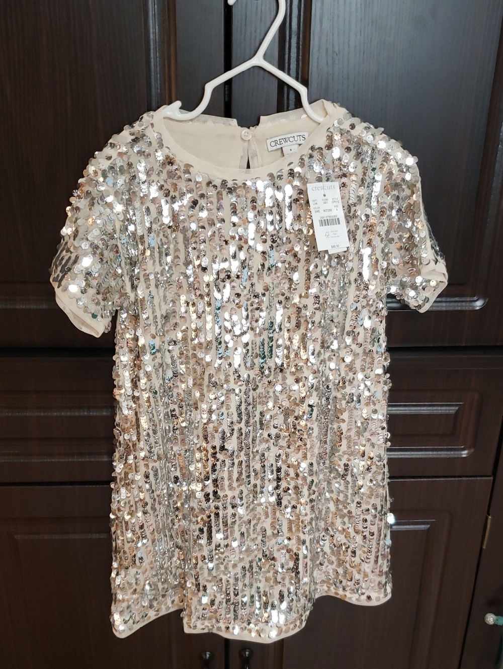 NWT J. Crew Girls Short Sleeve Silver Sequins Shift Dress, Size 5 - Picture 4 of 12